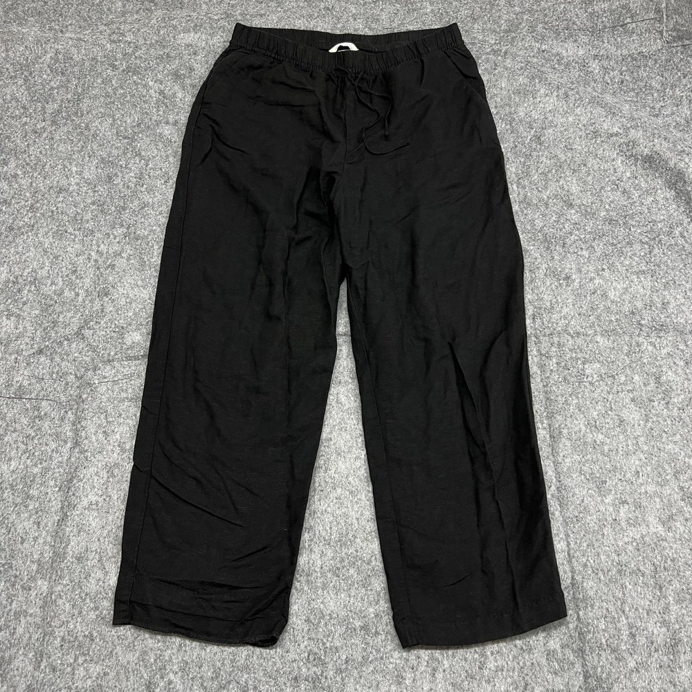 H&M Pants Womens M Black Linen Blend Relaxed Lounge Sweatpants Drawstring